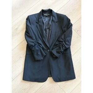 Elizabeth and James Black Ruched Sleeve Single Button Blazer Size 4 X123